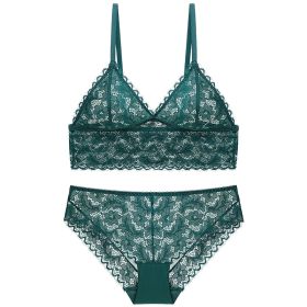 Ladies no steel ring lace bra set (Option: Dark green-XL)