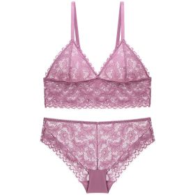 Ladies no steel ring lace bra set (Option: Purple-S)