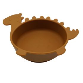 Children's Anti Fall Suction Cup Silicone Bowl (Option: Orange brown-Tyrannosaurus Rex)