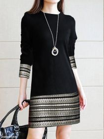 long-sleeved dress (Option: Black-XXL)