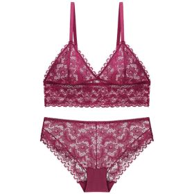 Ladies no steel ring lace bra set (Option: Wine Red-S)