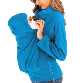 Amazon foreign trade popular multi-functional mother kangaroo sweater autumn and winter nursery bag nursing sweater Plush (Option: Sky Blue-XXL)