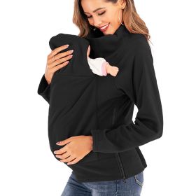 Amazon foreign trade popular multi-functional mother kangaroo sweater autumn and winter nursery bag nursing sweater Plush (Option: Black-M)