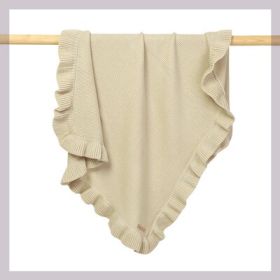 Knitted Baby Blankets Newborn Swaddle Wrap Ruffle (Option: Khaki-70x90cm)