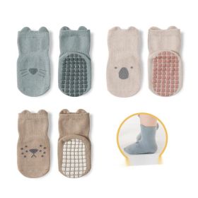 Baby Cotton Non-slip Indoor Cooling Learning To Walk Short Boat Socks (Option: 3pairs middle cylinde-Blue Khaki coffee-S)