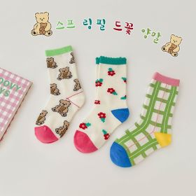 3 Pairs Wave Dot Lattice Colorful Socks (Option: A5-L)