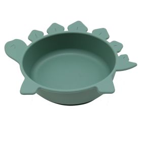 Children's Anti Fall Suction Cup Silicone Bowl (Option: Fir green-Pterosaur)