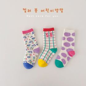 3 Pairs Wave Dot Lattice Colorful Socks (Option: A11-S)