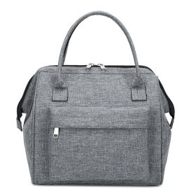 Thermal Bento Lunch Bag Zipper Oxford Cloth Large Capacity (Color: Grey)