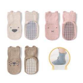 Baby Cotton Non-slip Indoor Cooling Learning To Walk Short Boat Socks (Option: 3pairs middle cylinde-Beige Pink coffee-L)