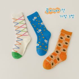 3 Pairs Wave Dot Lattice Colorful Socks (Option: A3-L)